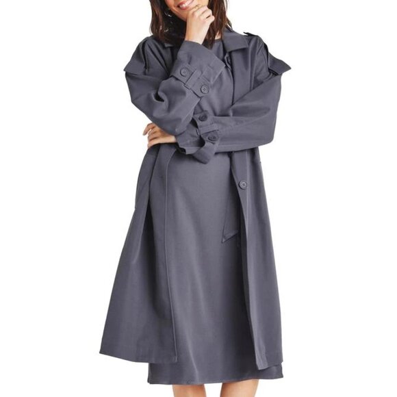 NWT SPLENDID Dane Twill Trench Coat in Ash Navy Size M - Picture 1 of 7